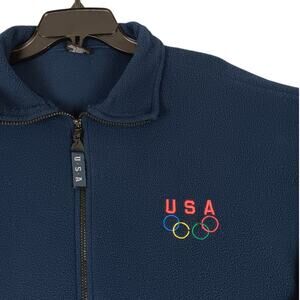 USA Olympics Vintage Fleece Jacket Mens XXL Blue Mock Neck Full Zip Sports